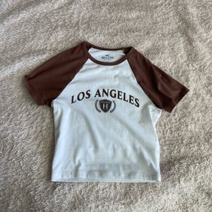 brown and white hollister baby tee